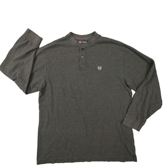 Chaps Ralph Lauren Men's Henley Shirt Gray Long Sleeve Waffle Thermal size Large - Picture 1 of 6